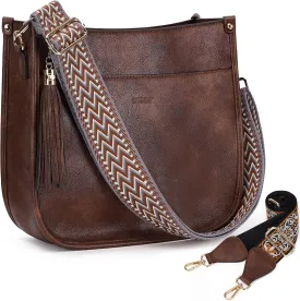 HKCLUF Crossbody Bag Purse for Women 2PCS/Set Leather Hobo Handbag Wallet Set With 2Adjustable Guitar Strap Shoulder Bag