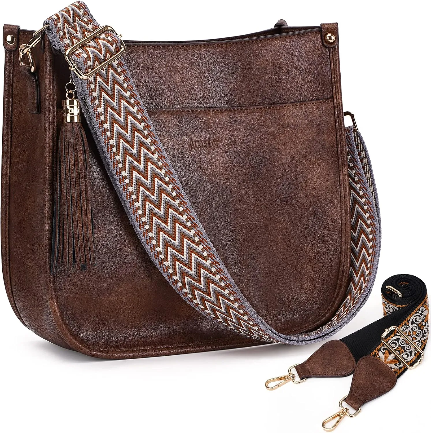 HKCLUF Crossbody Bag Purse for Women 2PCS/Set Leather Hobo Handbag Wallet Set With 2Adjustable Guitar Strap Shoulder Bag