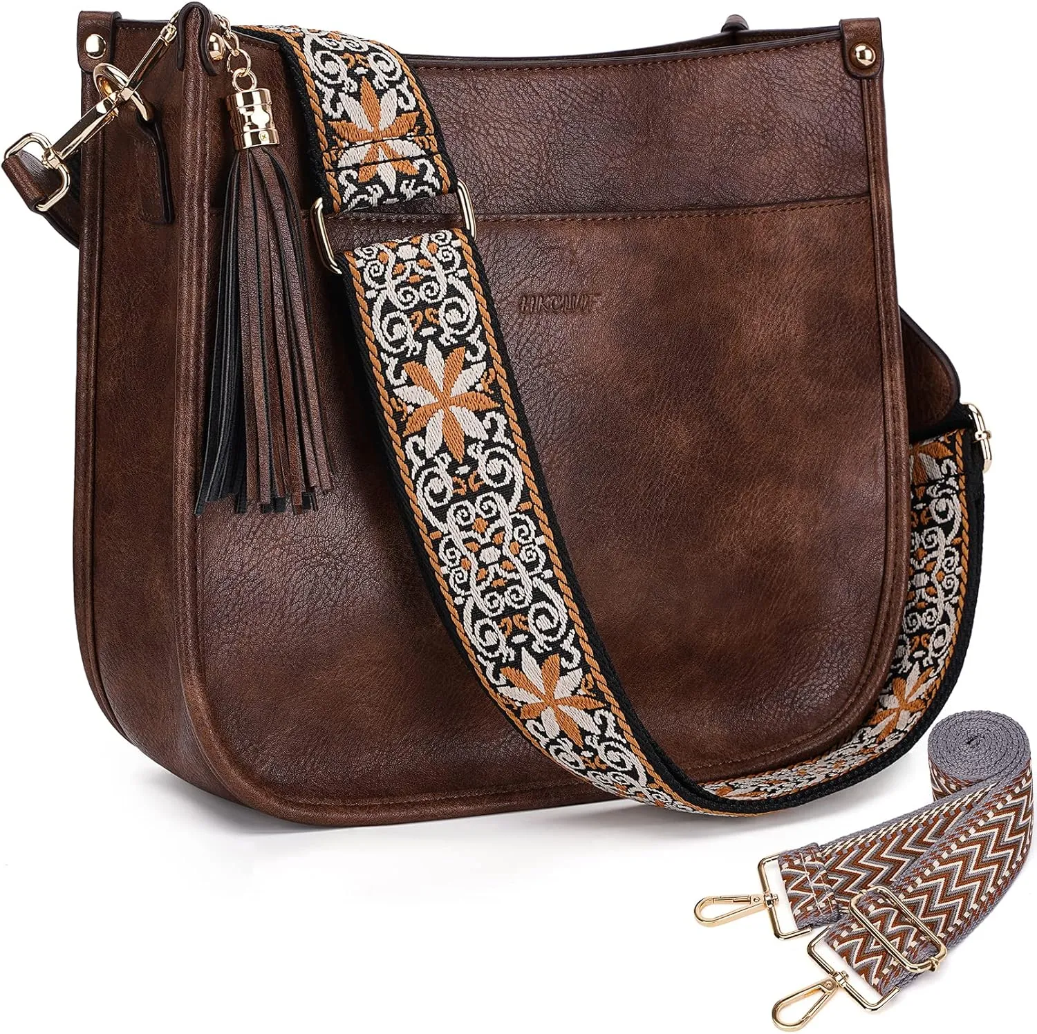 HKCLUF Crossbody Bag Purse for Women 2PCS/Set Leather Hobo Handbag Wallet Set With 2Adjustable Guitar Strap Shoulder Bag