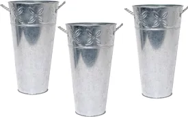 Hosley Set of 3 Galvanized Vases 6.5" Dia x 12" H Each French Bucket Design Ideal Gift for Wedding Special Events Aromatherapy Spa Reiki Meditation Settings O3