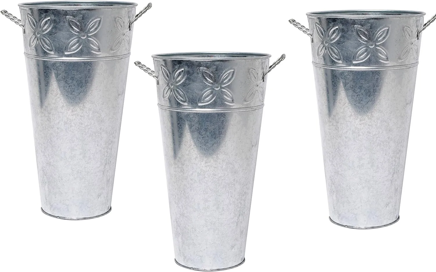 Hosley Set of 3 Galvanized Vases 6.5" Dia x 12" H Each French Bucket Design Ideal Gift for Wedding Special Events Aromatherapy Spa Reiki Meditation Settings O3