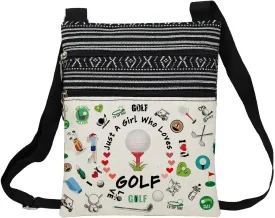 Just Love Golf Messenger Bag Small Ethnic Pattern Printed Adjustable Strap Crossbody Zipper Bag Phone Bag Wallet Cute Shoulder Handbag for Golf Lovers Fans Women