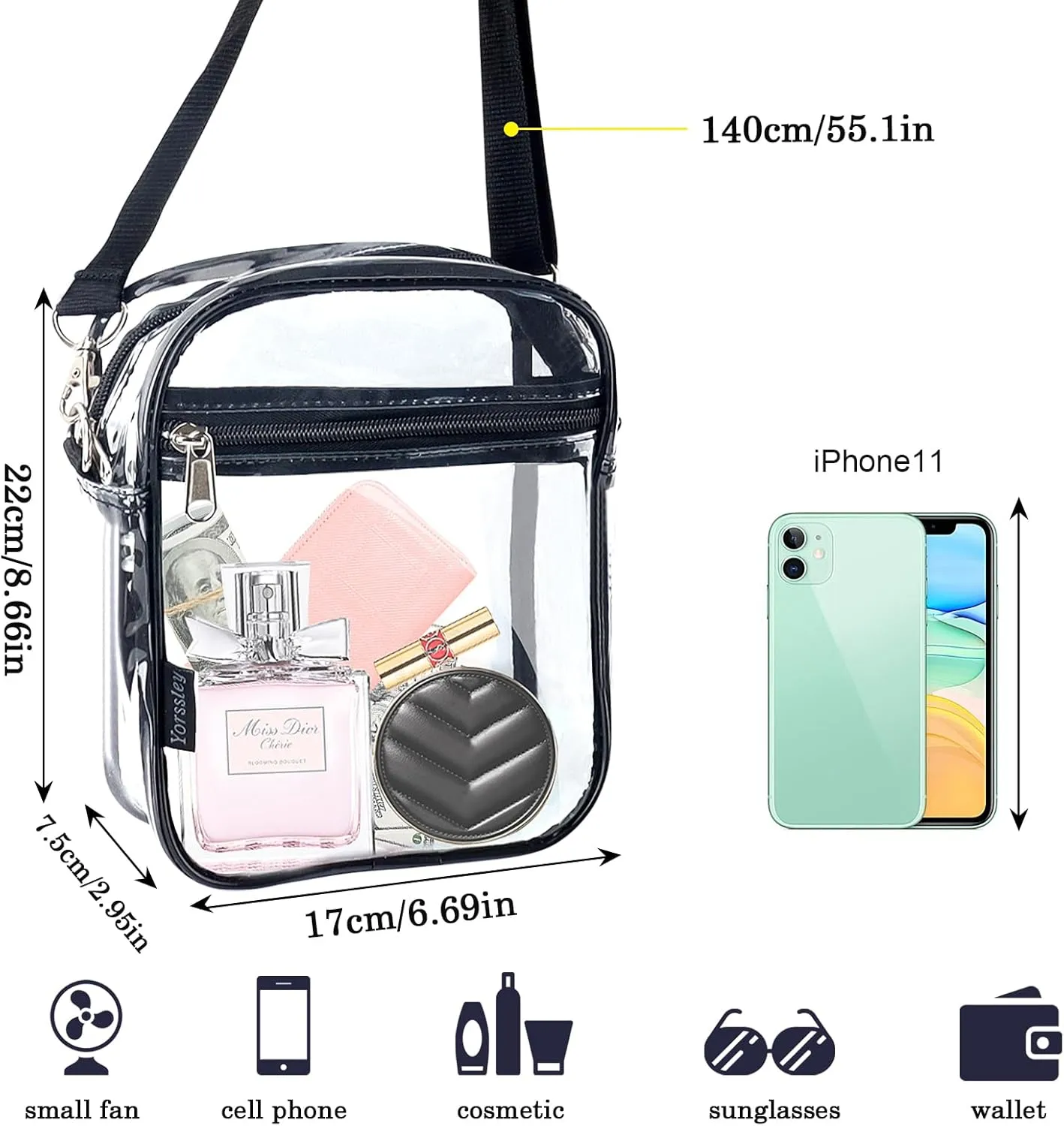 KETIEE Clear Crossbody Bag, Stadium Approved Clear Purse Bag for Concerts Sports Events Festivals