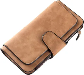 Ladies Vegan Long Leather Wallet,Women's RFID Blocking Cash ID Credit Card Holder Wallet for Women Soft Clutch Wallet with Zipper Coin Pocket Fashion Purse ID Window Holder Elegant Clutch (Brown)