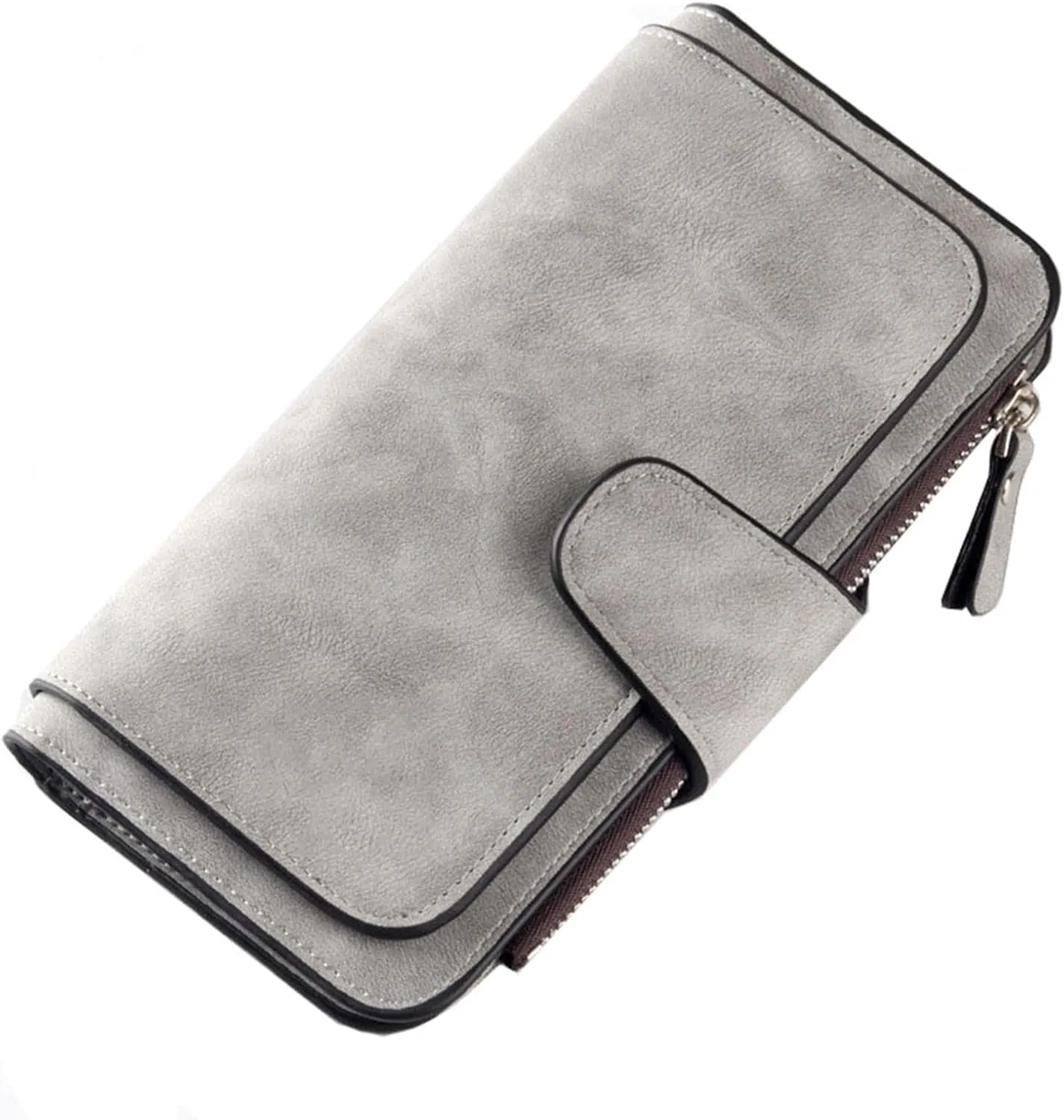 Ladies Vegan Long Leather Wallet,Women's RFID Blocking Cash ID Credit Card Holder Wallet for Women Soft Clutch Wallet with Zipper Coin Pocket Fashion Purse ID Window Holder Elegant Clutch (Grey)