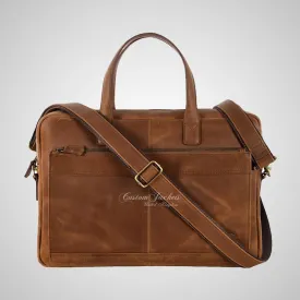 Laptop Bag Tan Vintage Leather Briefcase Shoulder Messenger Bag