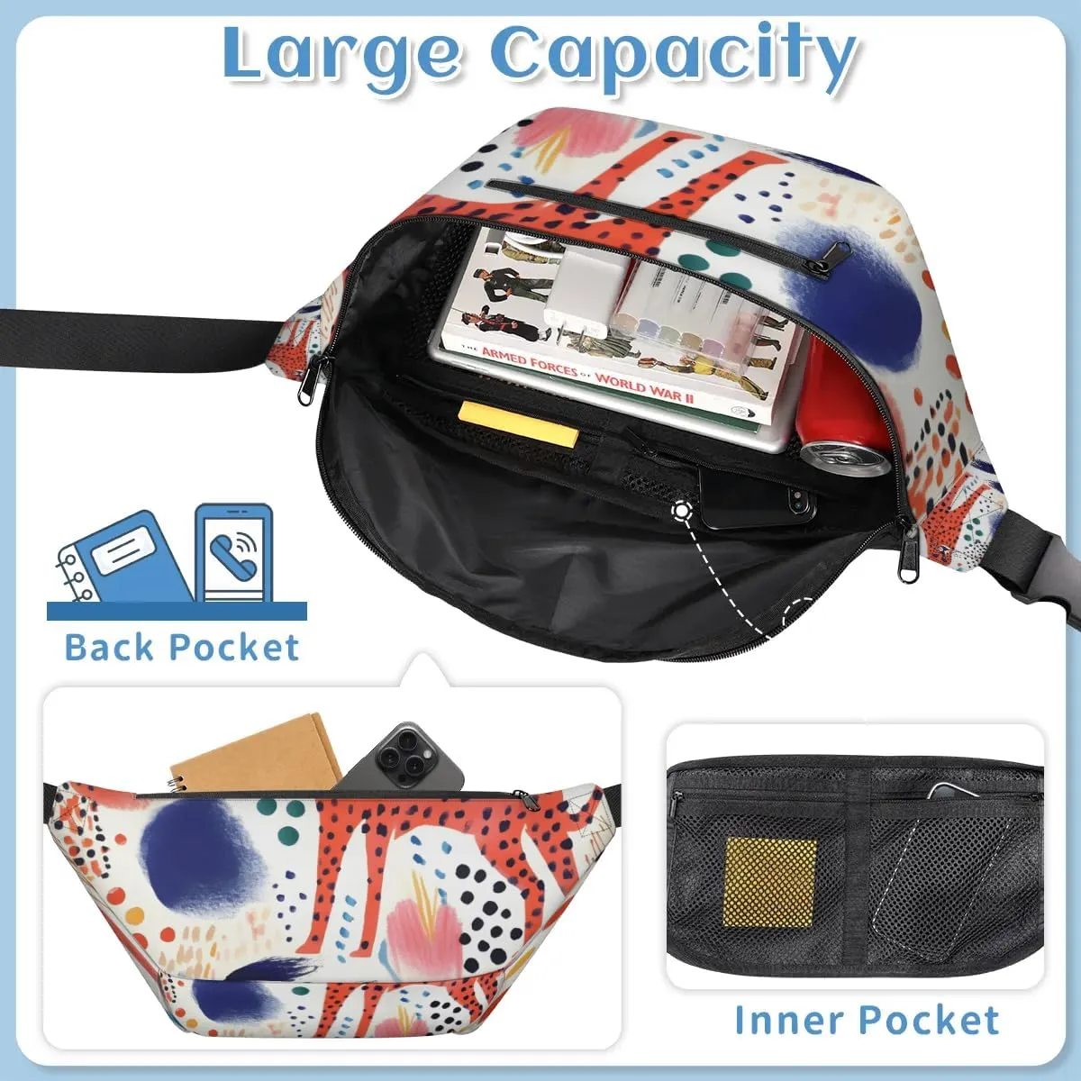 Leopard Spots Sling Bag Crossbody Backpack Chest Daypack for Women Sport Travel Hiking Casual Bag Multipurpose Waist Pack With Zipper Closure Adjustable Strap Shoulder Bag