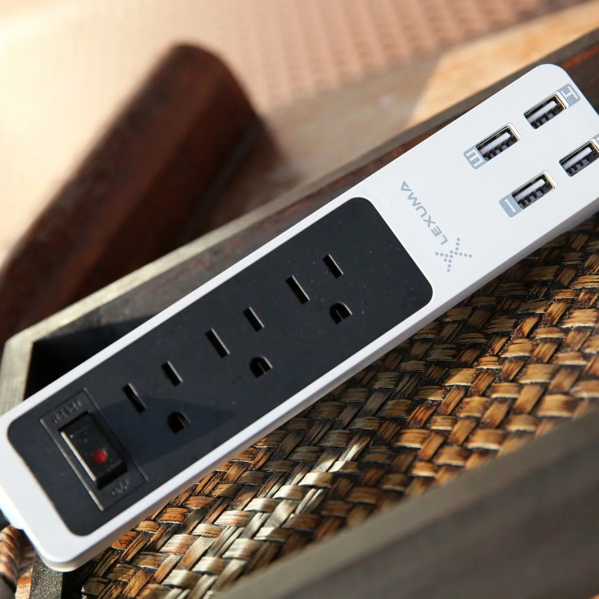 Lexuma XStrip 3-Gang US Type 15A Socket Mini USB Power Strip with 4 USB Ports