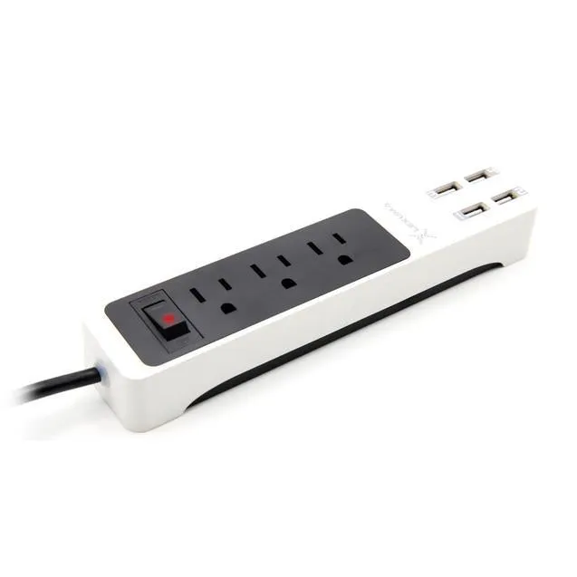 Lexuma XStrip 3-Gang US Type 15A Socket Mini USB Power Strip with 4 USB Ports
