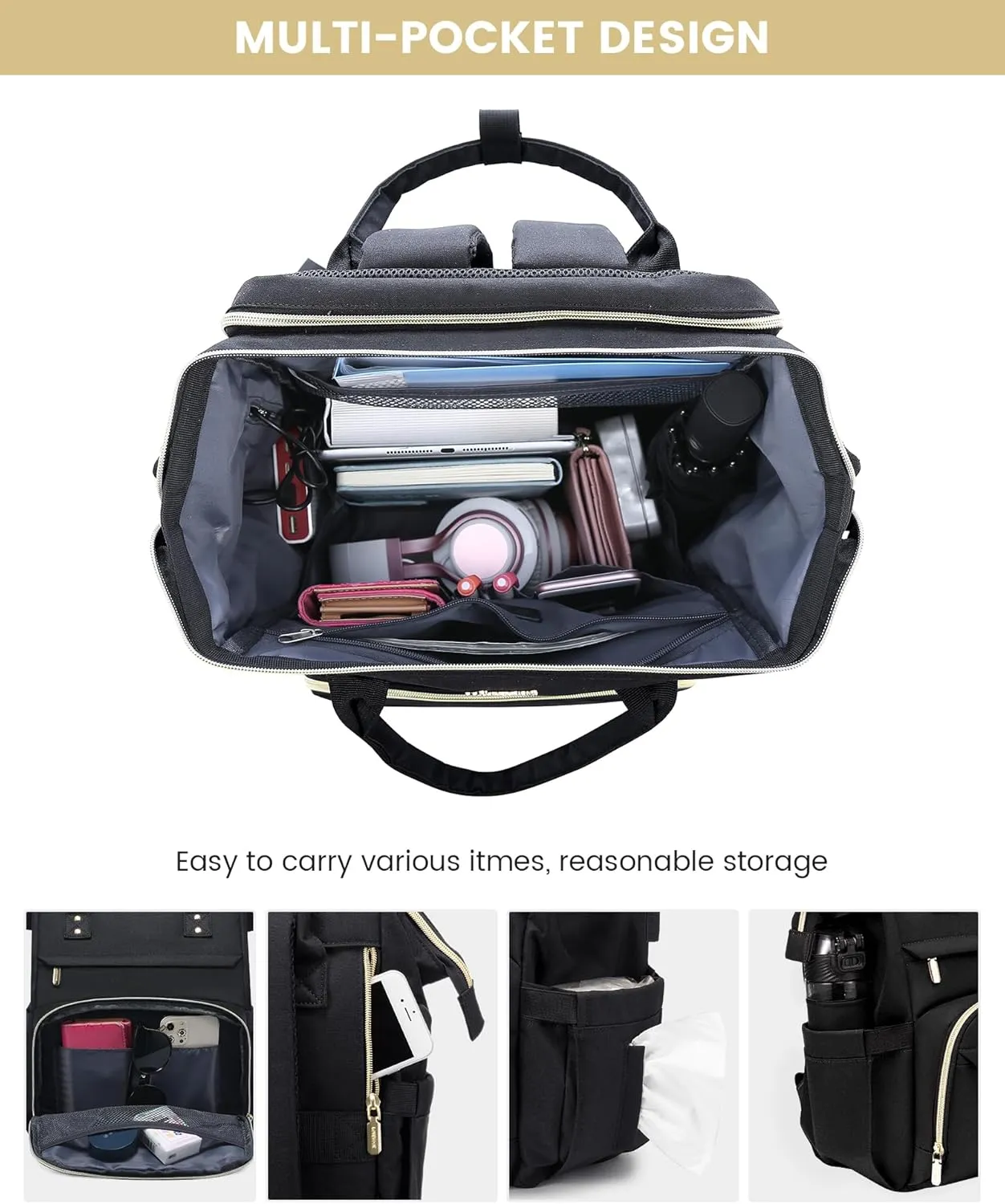 LOVEVOOK Laptop Backpack for Women, Travel with Compartment, Water Resistant Teacher Nurse Backpack, Anti-theft Back Pack Charger Work Doctor, 15.6-Inch, Black