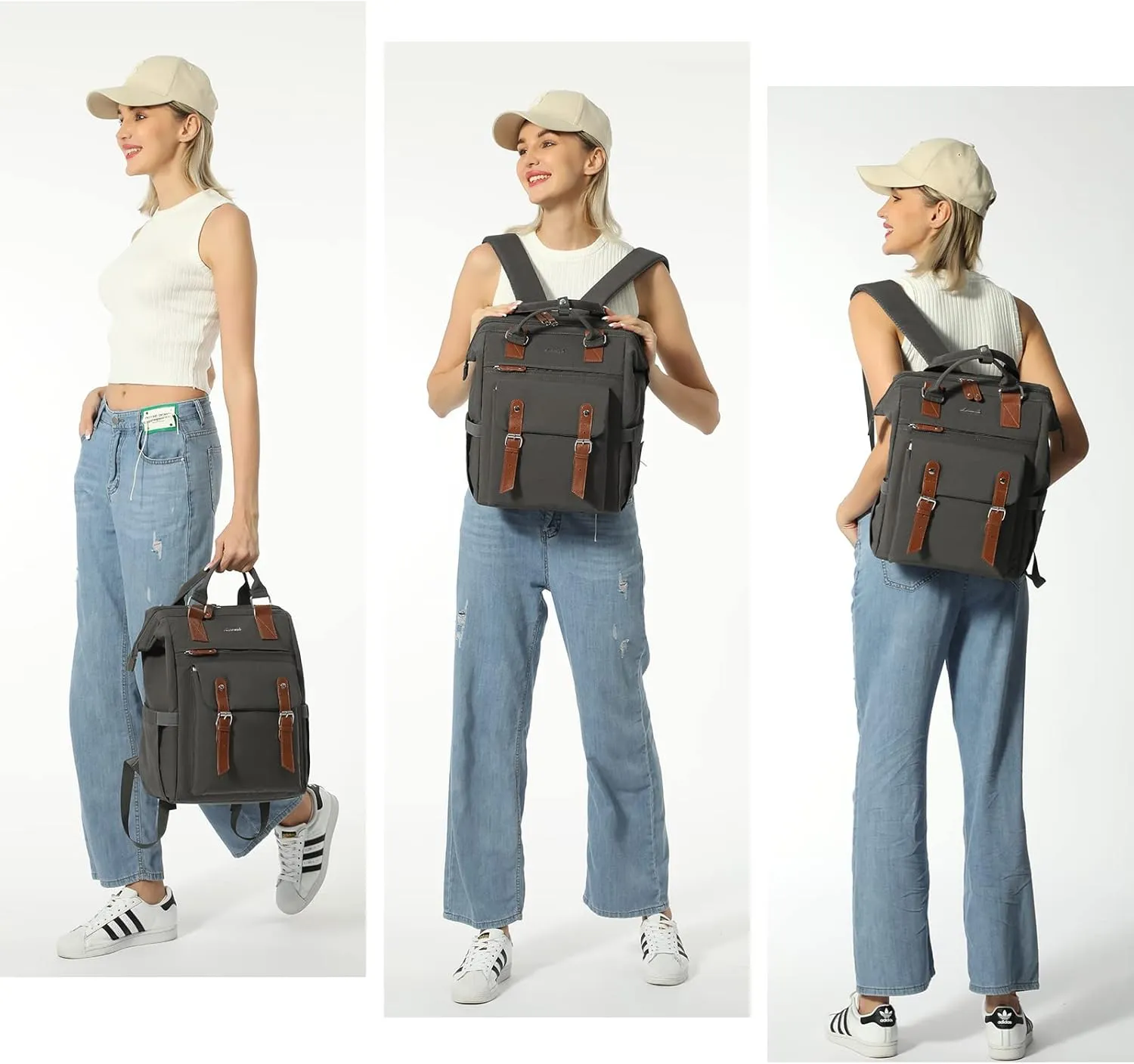 LOVEVOOK Laptop Backpack for Women Work Travel Commuter Backpack Business Computer Bag Doctor Nurse Bags College Backpack Purse, 15.6 Inch, Dark Grey-brown