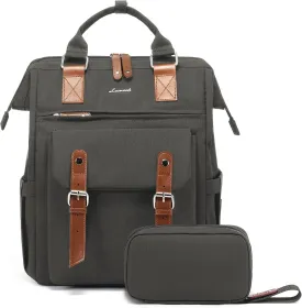 LOVEVOOK Laptop Backpack for Women Work Travel Commuter Backpack Business Computer Bag Doctor Nurse Bags College Backpack Purse, 15.6 Inch, Dark Grey-brown