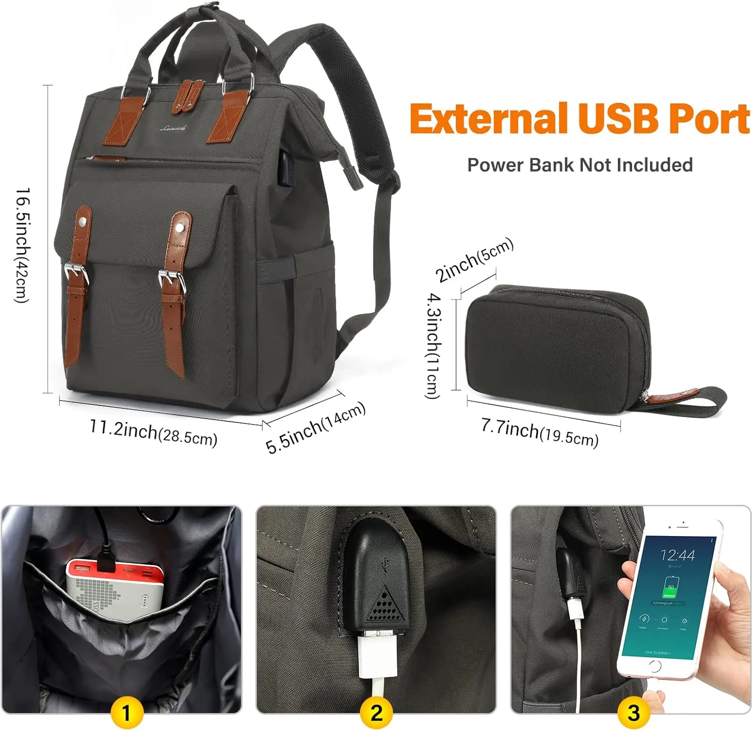 LOVEVOOK Laptop Backpack for Women Work Travel Commuter Backpack Business Computer Bag Doctor Nurse Bags College Backpack Purse, 15.6 Inch, Dark Grey-brown