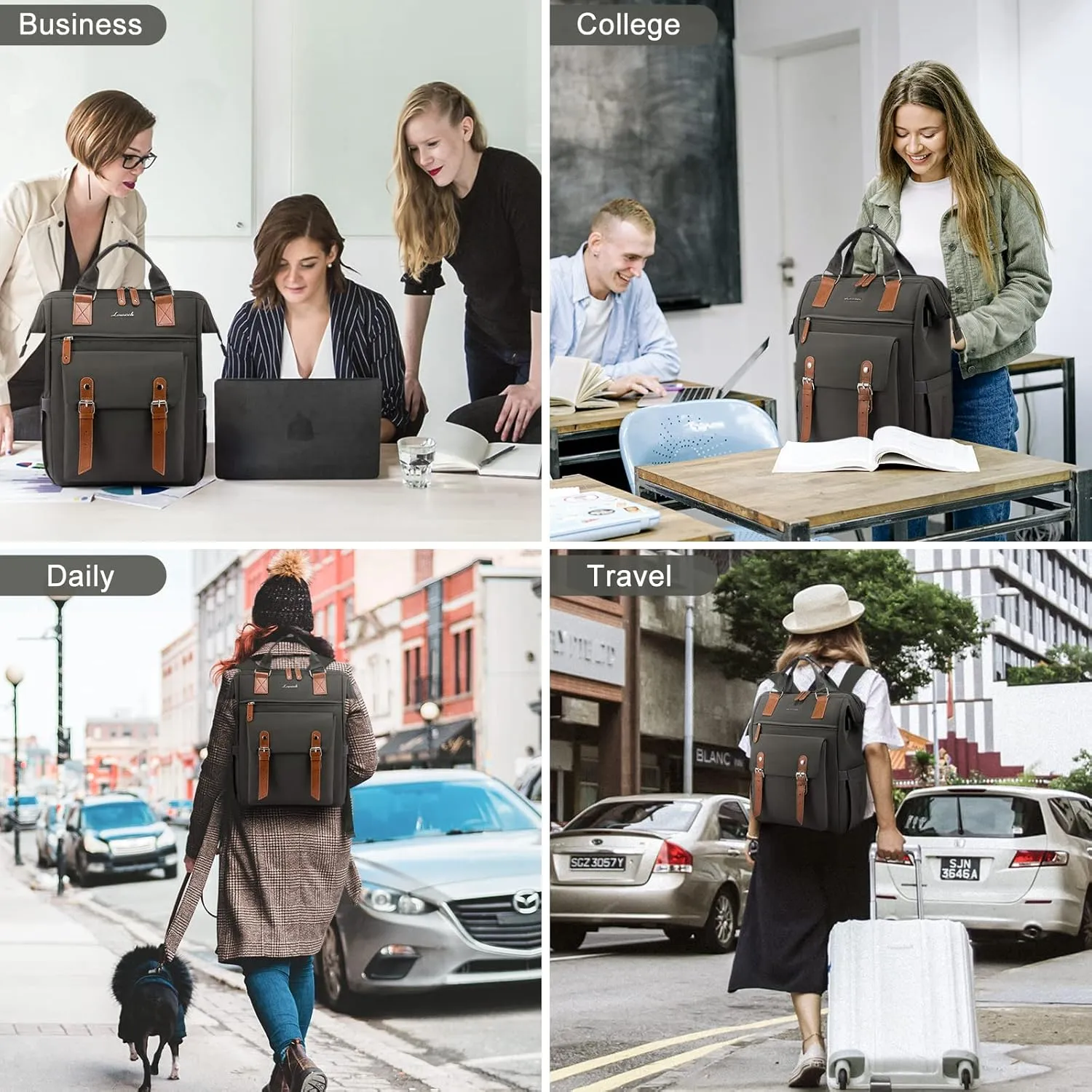 LOVEVOOK Laptop Backpack for Women Work Travel Commuter Backpack Business Computer Bag Doctor Nurse Bags College Backpack Purse, 15.6 Inch, Dark Grey-brown