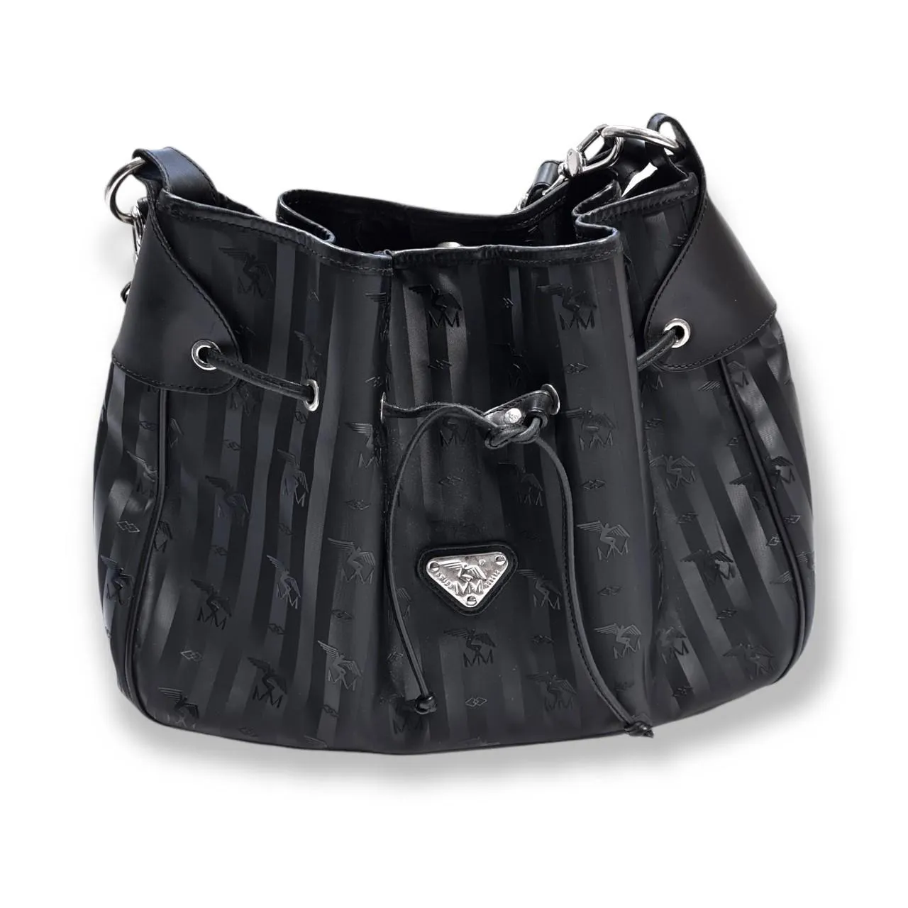 MAISON MOLLERUS Black Bucket Handbag with Silver Metal Hardware Inner Pockets