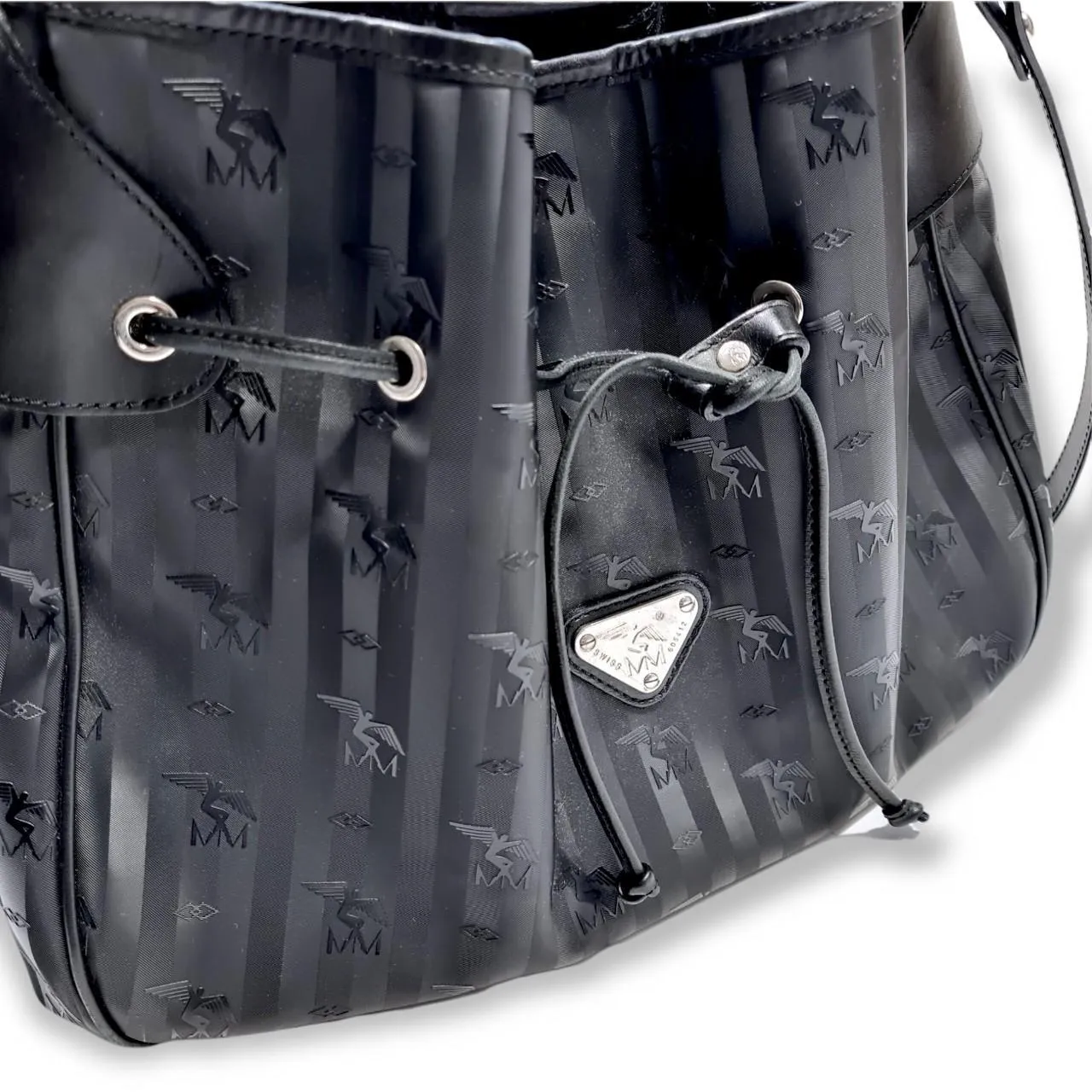 MAISON MOLLERUS Black Bucket Handbag with Silver Metal Hardware Inner Pockets
