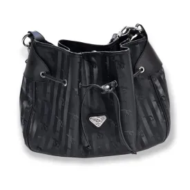 MAISON MOLLERUS Black Bucket Handbag with Silver Metal Hardware Inner Pockets