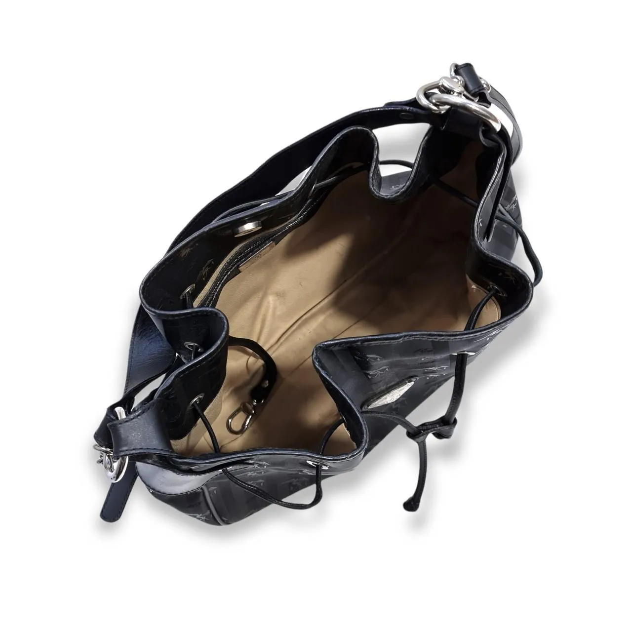 MAISON MOLLERUS Black Bucket Handbag with Silver Metal Hardware Inner Pockets
