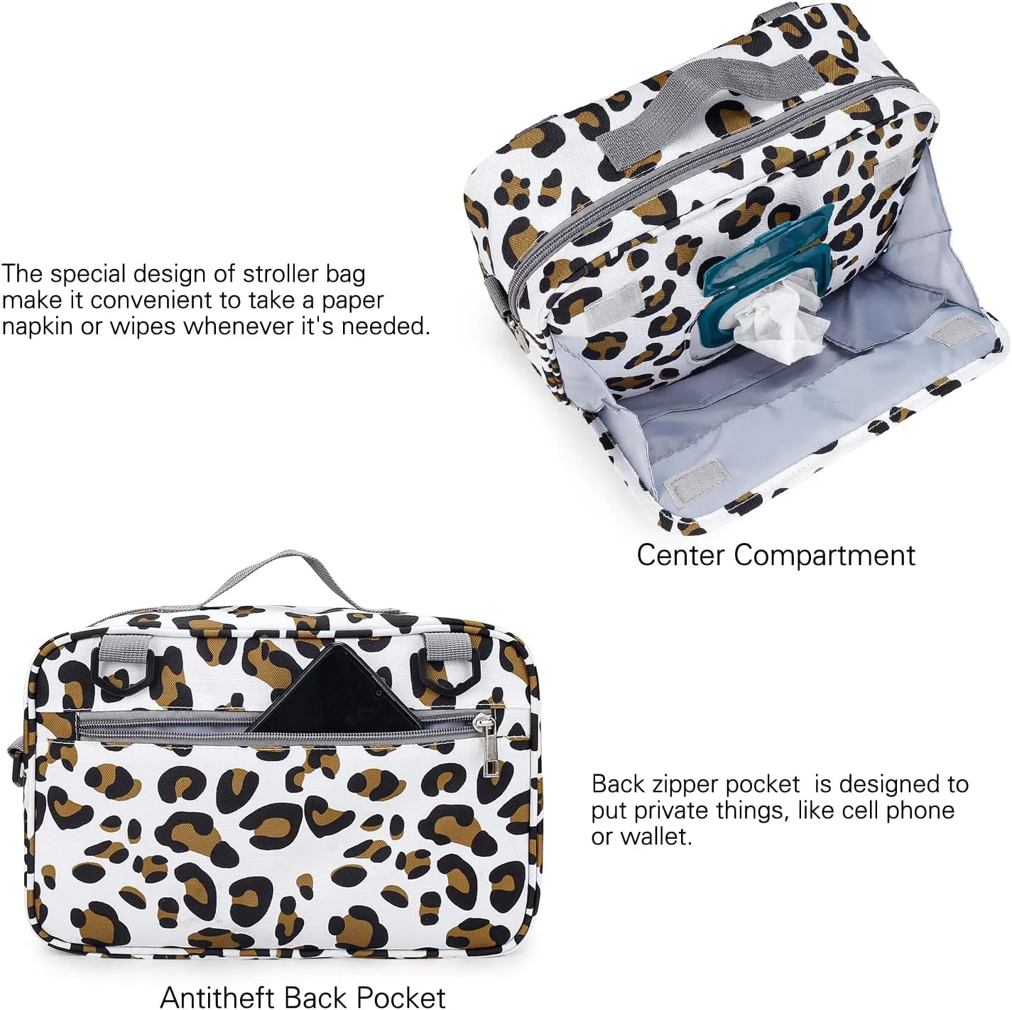 MOMIGO Baby Diaper Caddy Bag - Diaper Caddy Tote Baby Stroller Bag Nursery Storage Bin for Diapers, Wipes & Toys Mini Diaper Bag for Outdoor (Leopard)