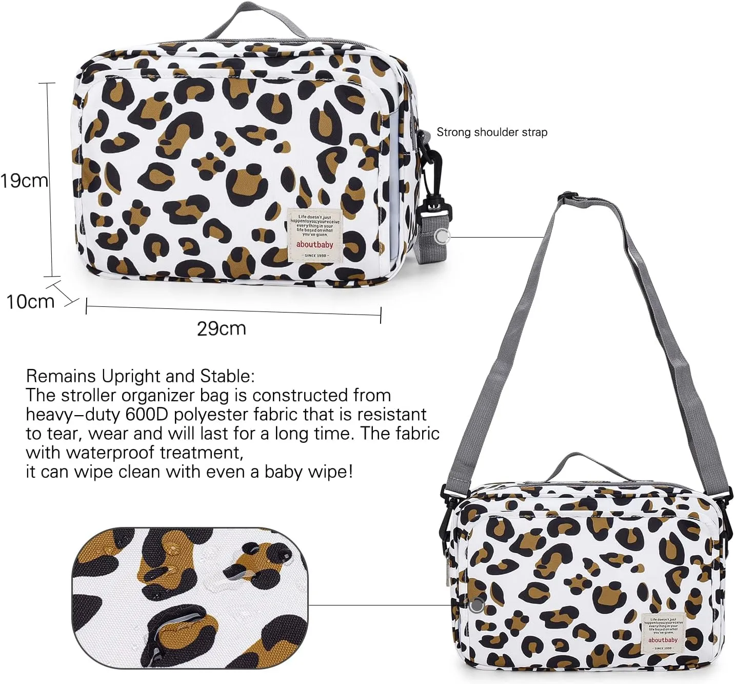 MOMIGO Baby Diaper Caddy Bag - Diaper Caddy Tote Baby Stroller Bag Nursery Storage Bin for Diapers, Wipes & Toys Mini Diaper Bag for Outdoor (Leopard)