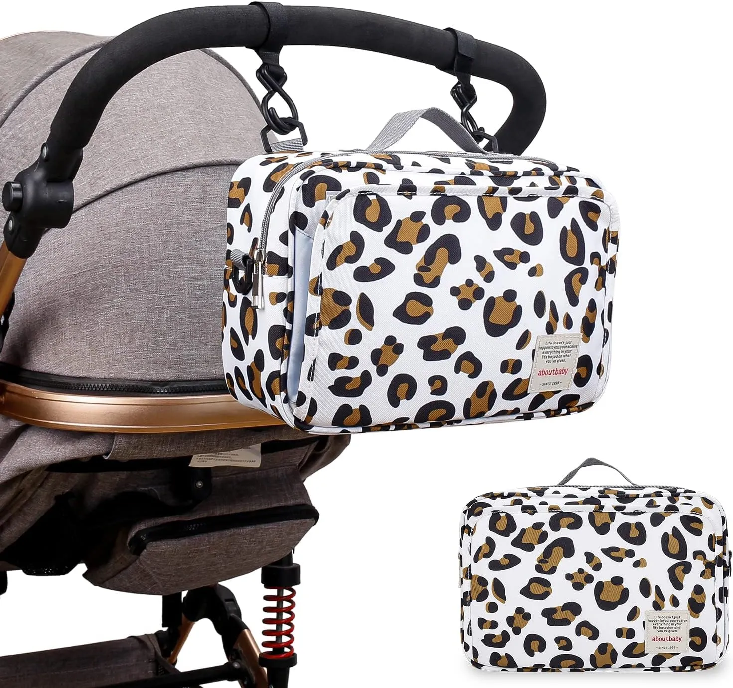 MOMIGO Baby Diaper Caddy Bag - Diaper Caddy Tote Baby Stroller Bag Nursery Storage Bin for Diapers, Wipes & Toys Mini Diaper Bag for Outdoor (Leopard)
