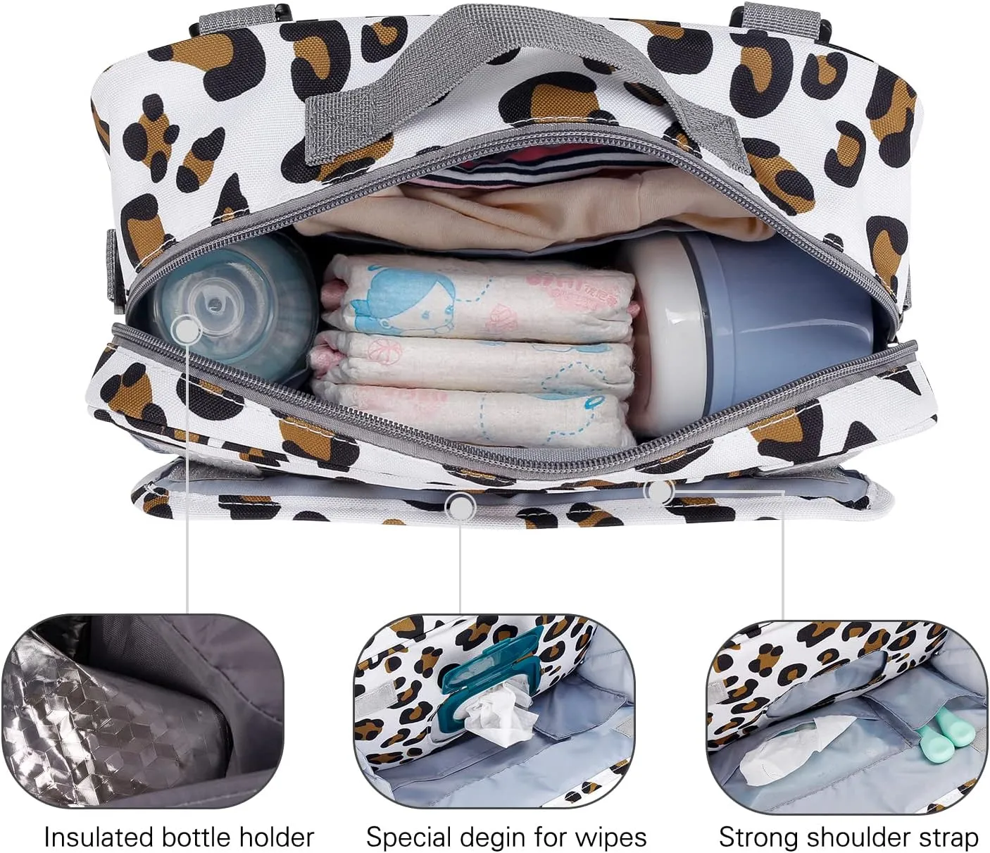 MOMIGO Baby Diaper Caddy Bag - Diaper Caddy Tote Baby Stroller Bag Nursery Storage Bin for Diapers, Wipes & Toys Mini Diaper Bag for Outdoor (Leopard)