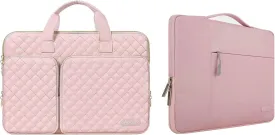 MOSISO Multifunctional Briefcase & 360 Protective Square Quilted Sleeve Bag with 2 Pockets&Handle&Belt Compatible with MacBook Air/Pro, 13-13.3 inch Notebook, Pink&Chalk Pink