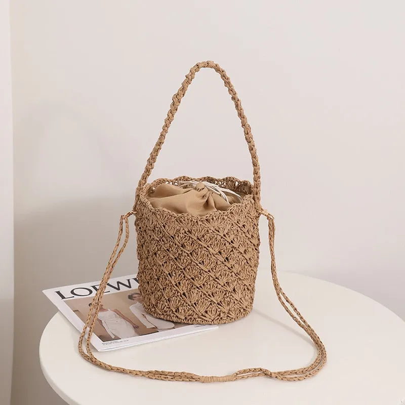 Niya Crochet Knit Straw Bucket Bags - 3 Colors