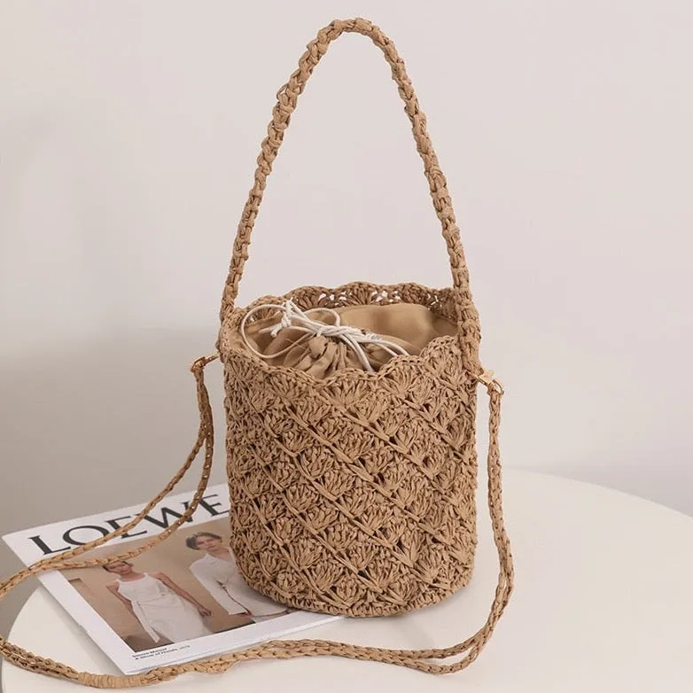 Niya Crochet Knit Straw Bucket Bags - 3 Colors