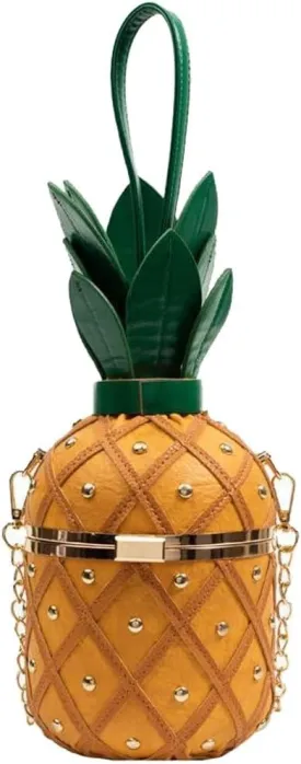 Pineapple Shape Handbag Beach Crossbody Bag Leather Chain Bag Fashionable Coin Purse for Women Girls Summer Travel