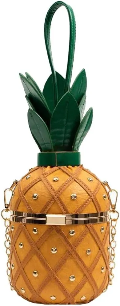 Pineapple Shape Handbag Beach Crossbody Bag Leather Chain Bag Fashionable Coin Purse for Women Girls Summer Travel