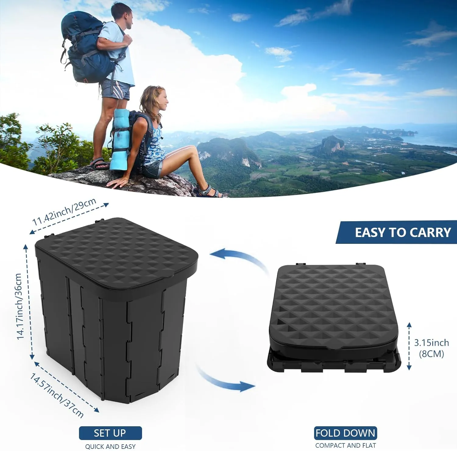 Portable Camping Toilet for Adults - Hapoon XL Portable Folding Toilet with Lid,Travel Portable Potty for Adults,Porta Potty Car Toilet