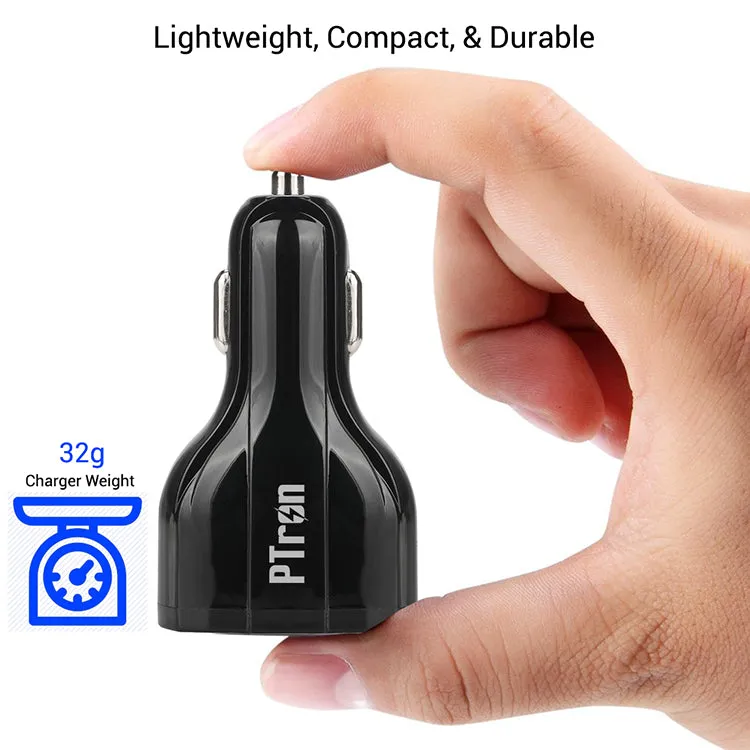 PTron Bullet Pro Quick Charge 3.0, 36W, 3 Port USB Smart Car Charger for All Smartphones (Black)