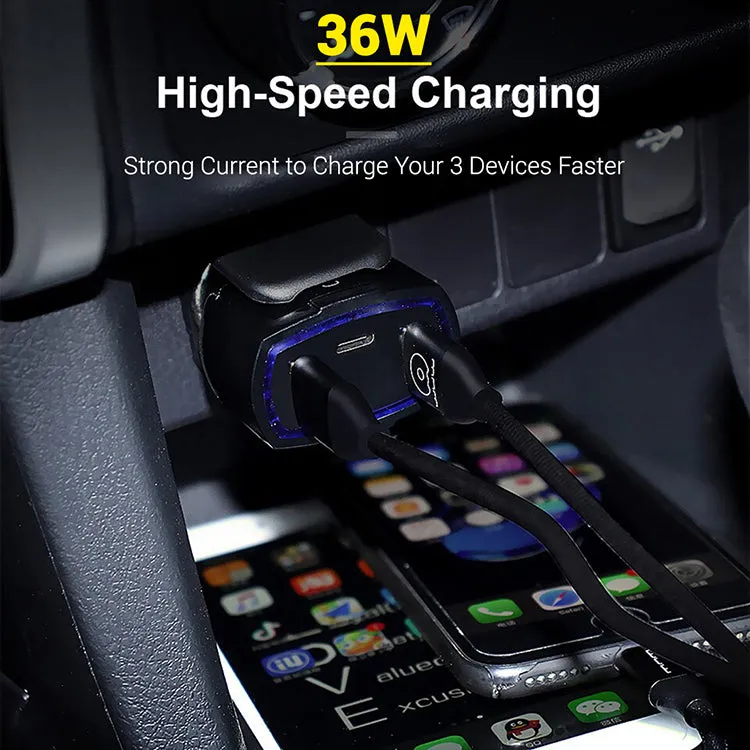 PTron Bullet Pro Quick Charge 3.0, 36W, 3 Port USB Smart Car Charger for All Smartphones (Black)