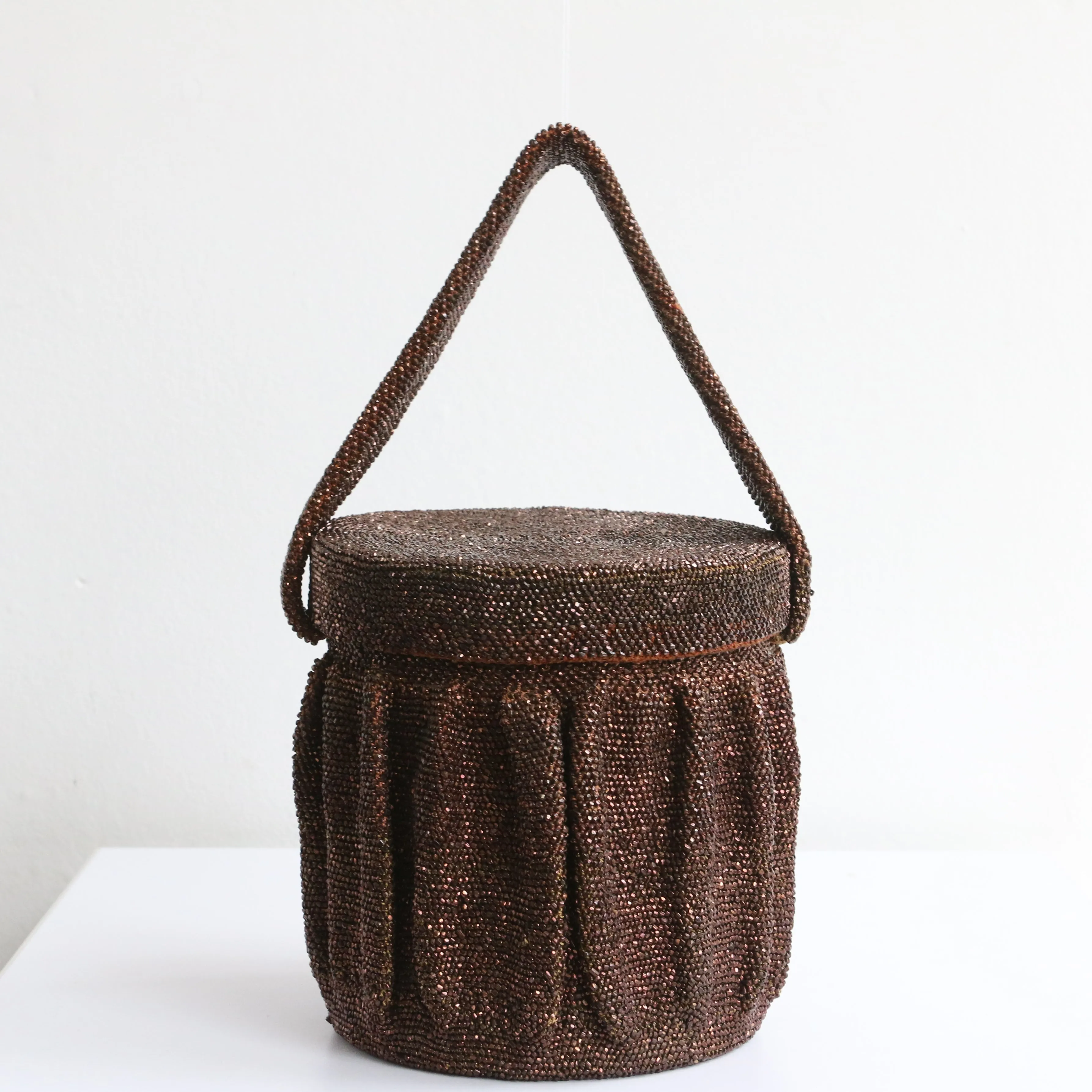 "Sparkling Bronze Beadwork" Vintage 1940's Bronze Beaded Box Bag