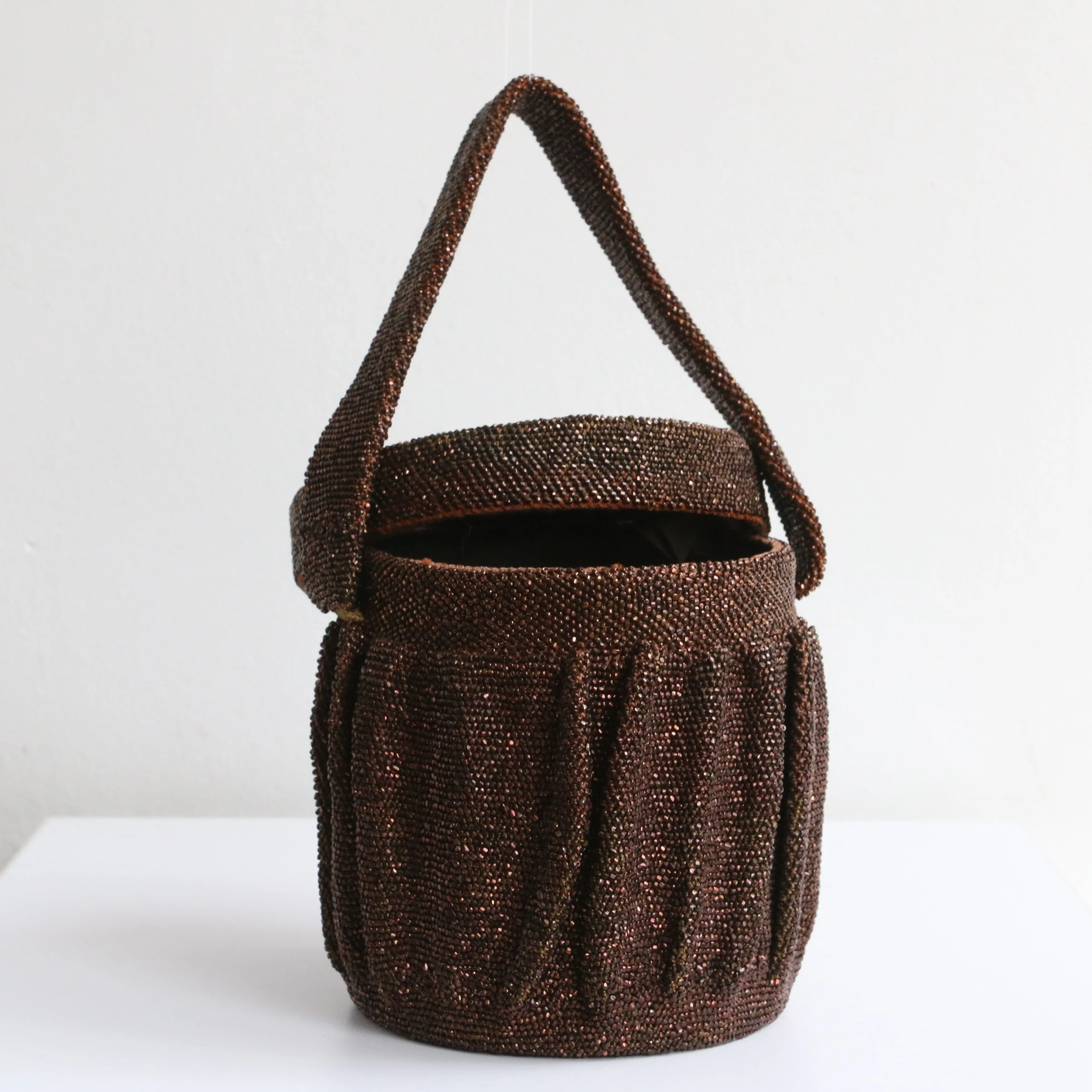 "Sparkling Bronze Beadwork" Vintage 1940's Bronze Beaded Box Bag