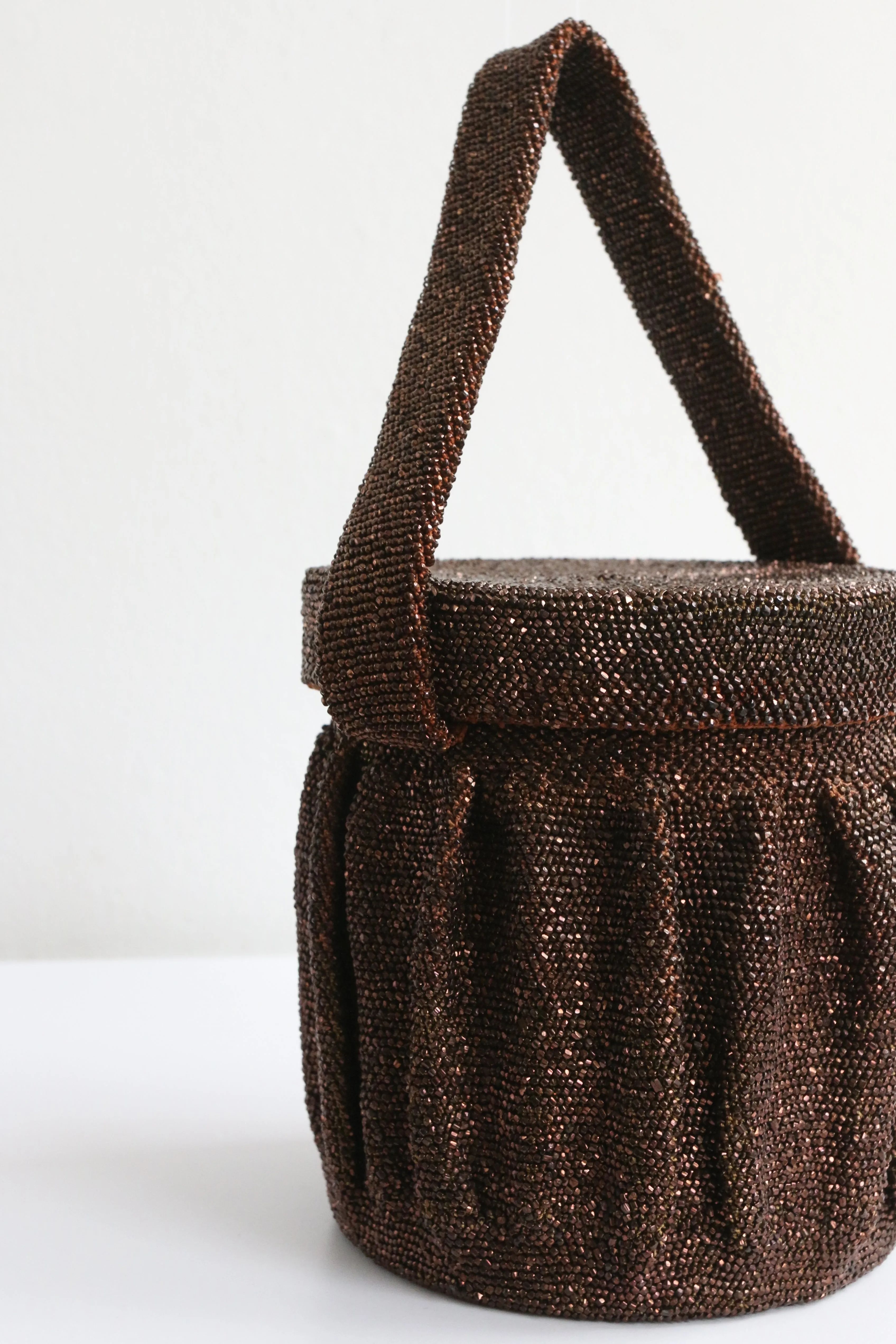 "Sparkling Bronze Beadwork" Vintage 1940's Bronze Beaded Box Bag