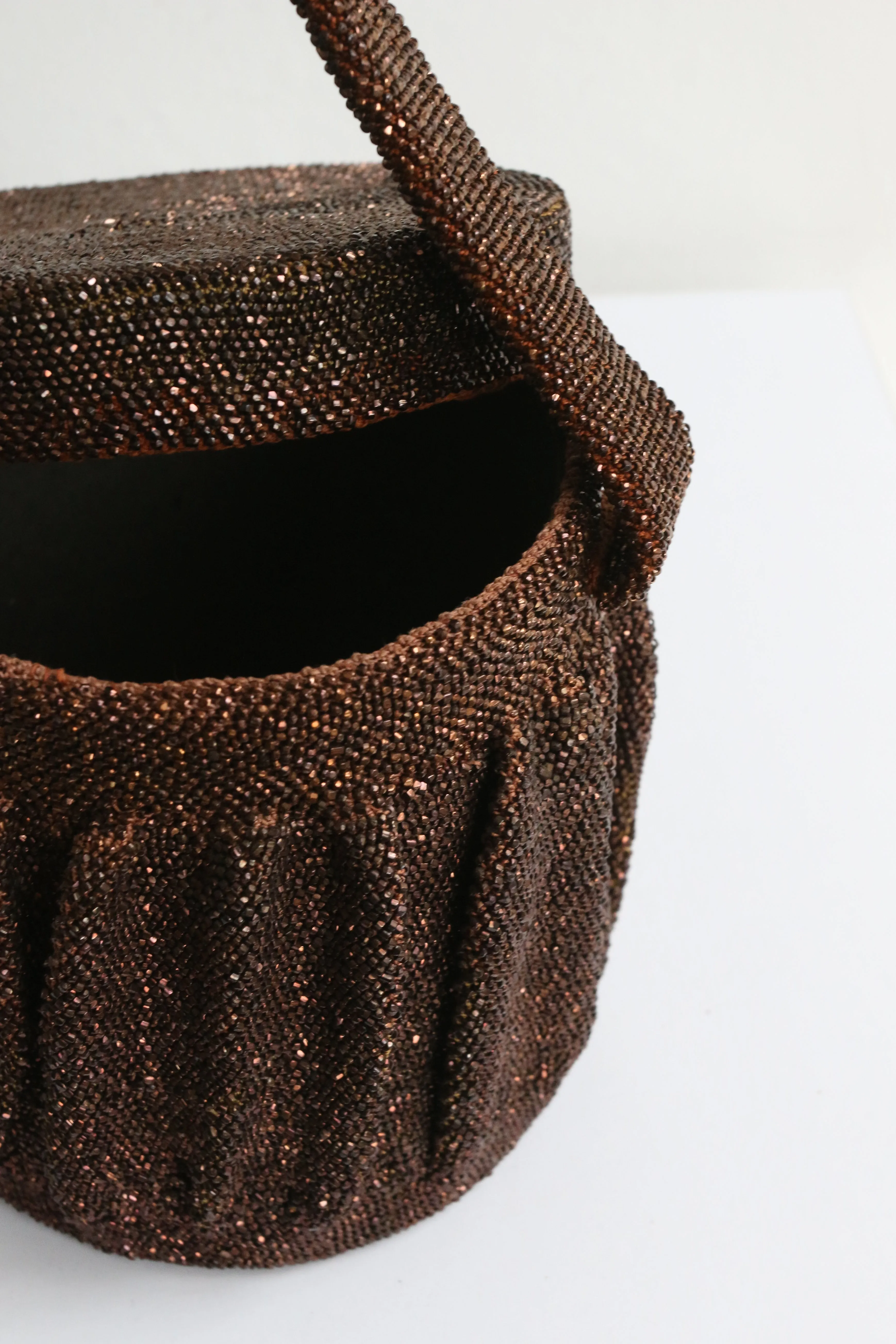 "Sparkling Bronze Beadwork" Vintage 1940's Bronze Beaded Box Bag