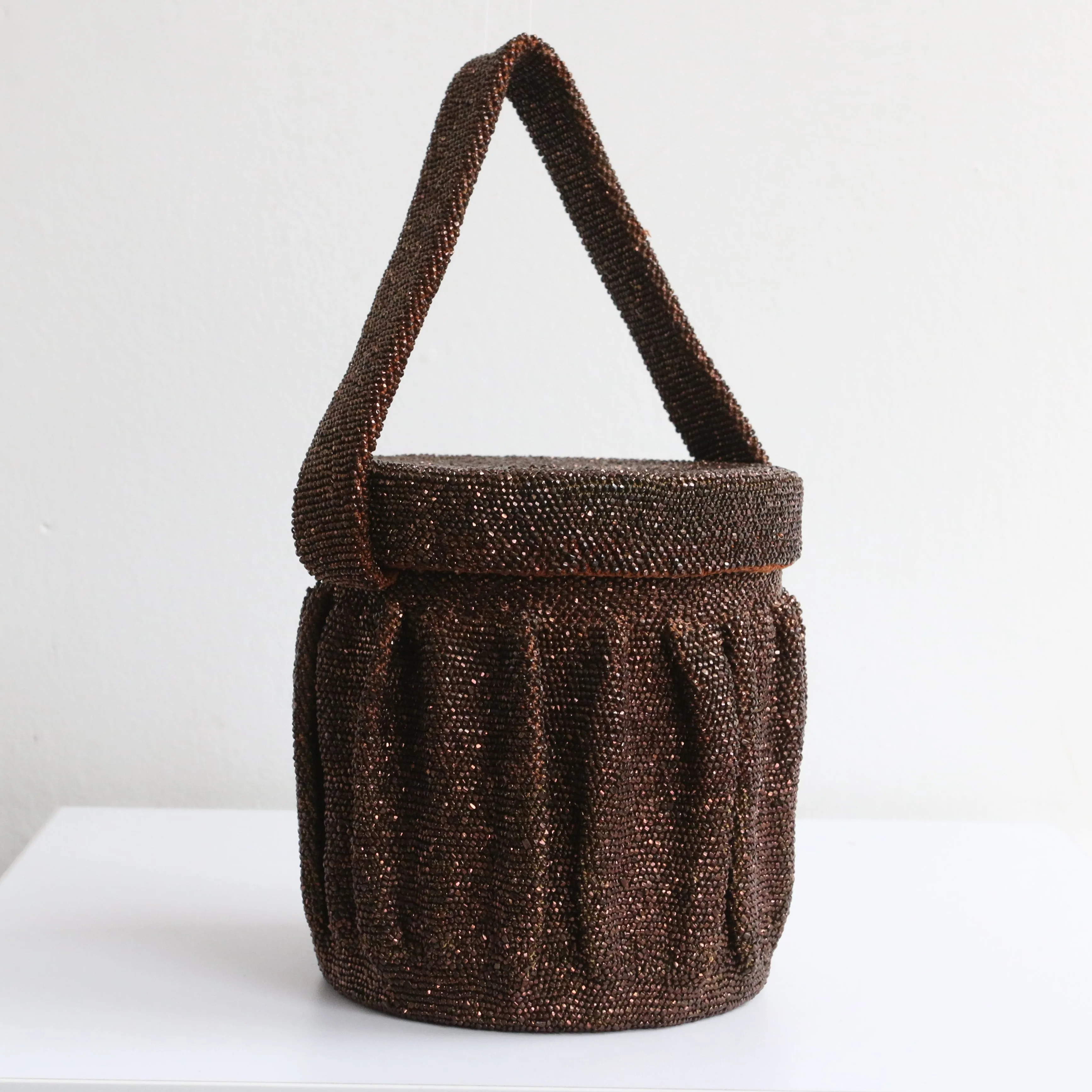 "Sparkling Bronze Beadwork" Vintage 1940's Bronze Beaded Box Bag