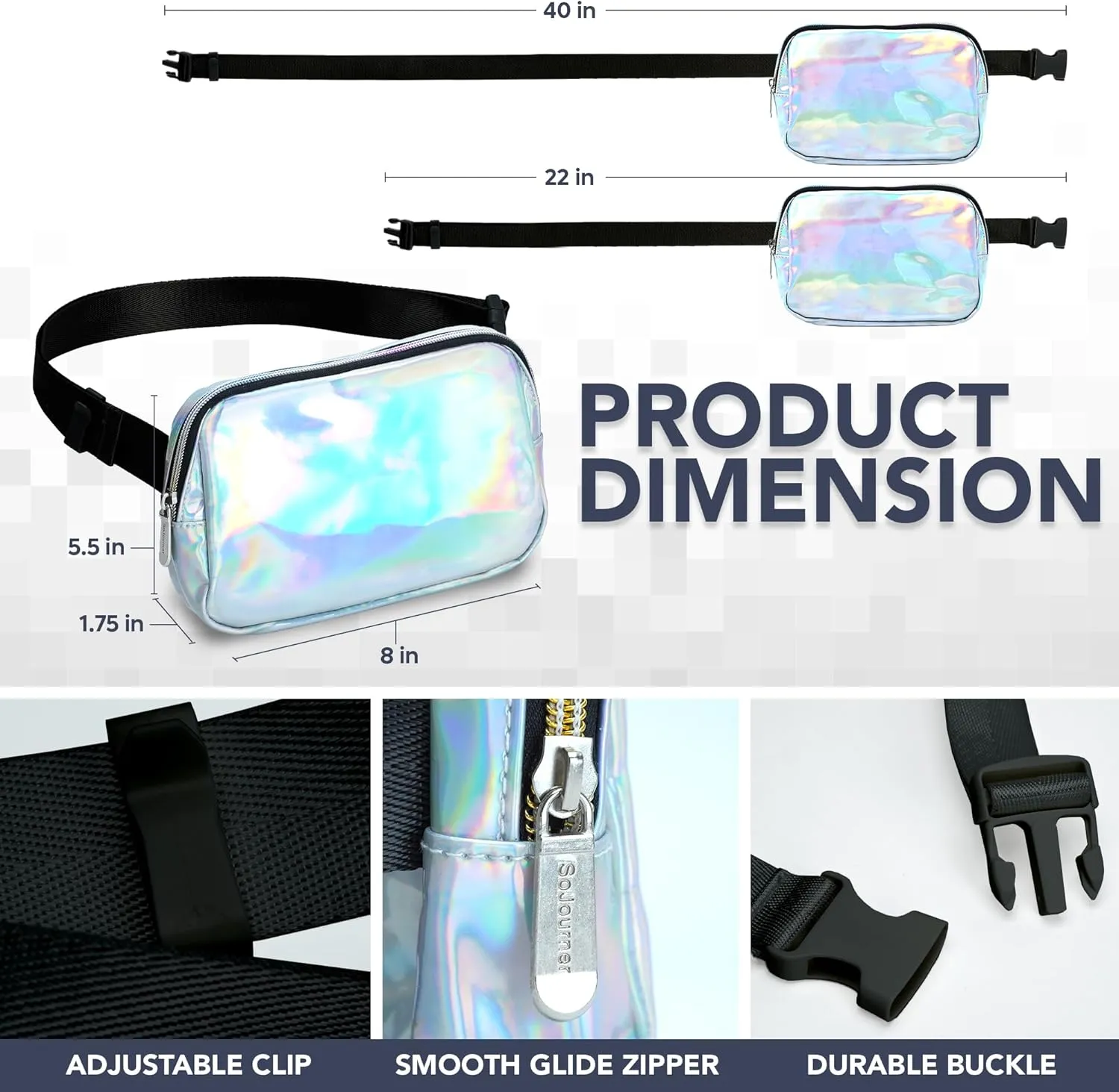 Rave Holgraphic Silver Crossbody Belt Bag for Women  Stylish Fanny Pack, Functional and Fashion Waist Packs for Travel, Festivals, and Everyday Use