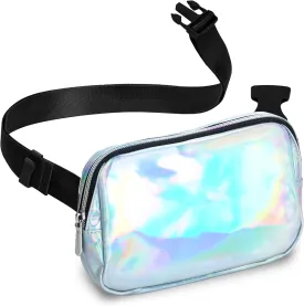 Rave Holgraphic Silver Crossbody Belt Bag for Women  Stylish Fanny Pack, Functional and Fashion Waist Packs for Travel, Festivals, and Everyday Use