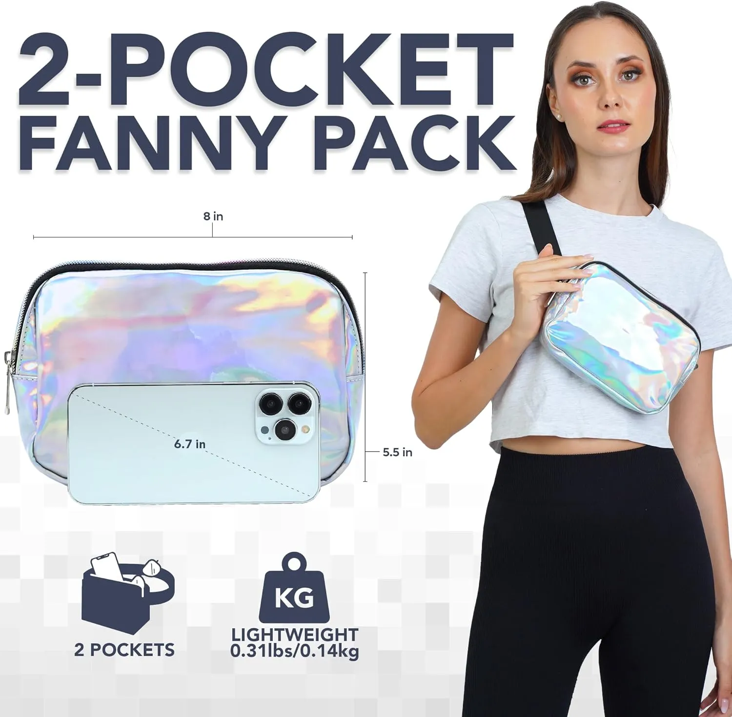 Rave Holgraphic Silver Crossbody Belt Bag for Women  Stylish Fanny Pack, Functional and Fashion Waist Packs for Travel, Festivals, and Everyday Use