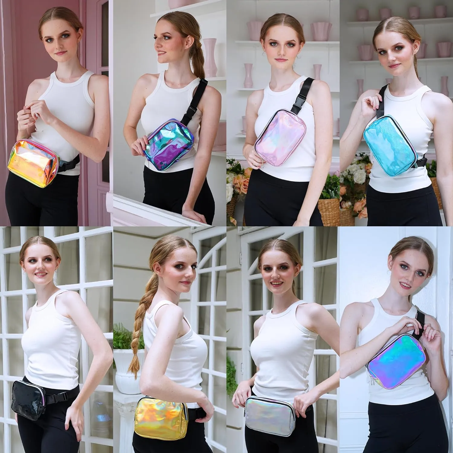 Rave Holgraphic Silver Crossbody Belt Bag for Women  Stylish Fanny Pack, Functional and Fashion Waist Packs for Travel, Festivals, and Everyday Use