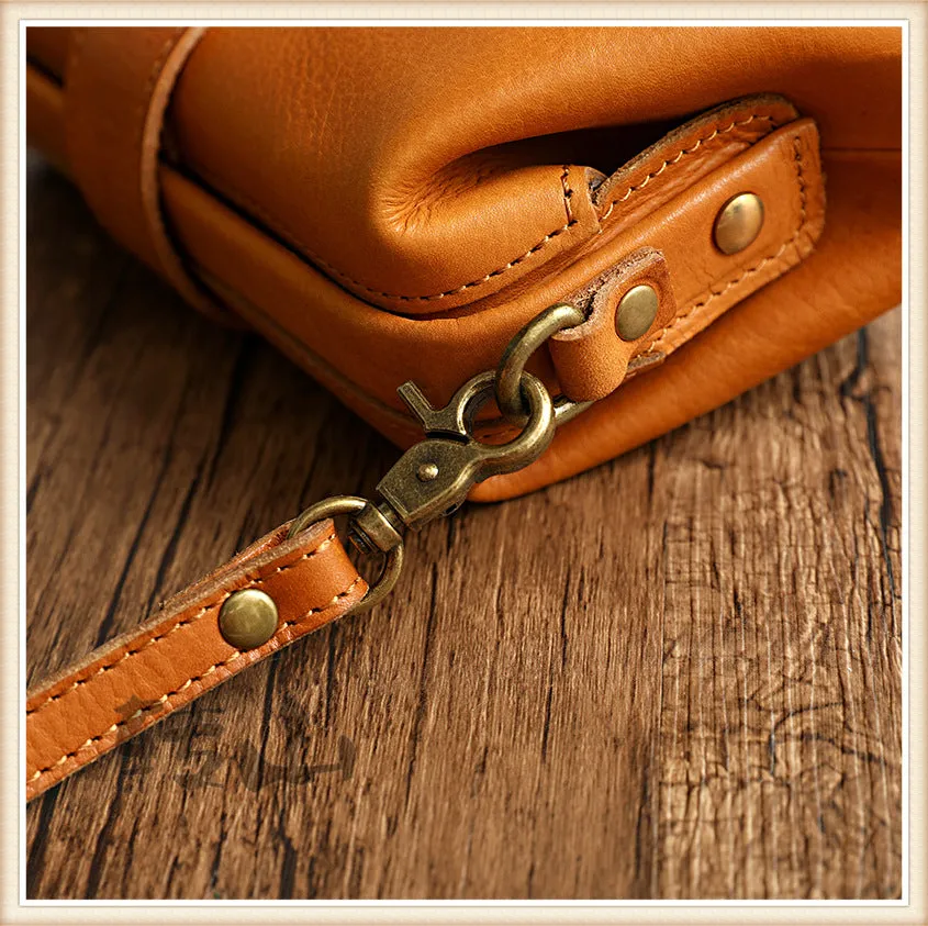 Real Leather Small Clip Satchel Crossbody Bag For Women