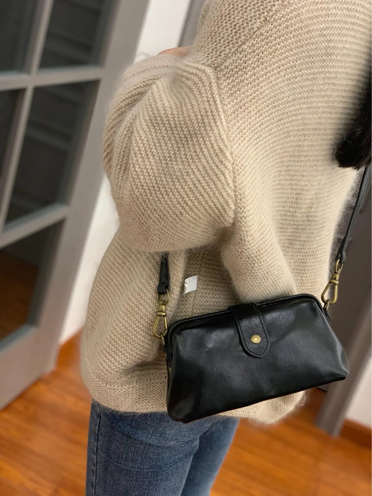 Real Leather Small Clip Satchel Crossbody Bag For Women