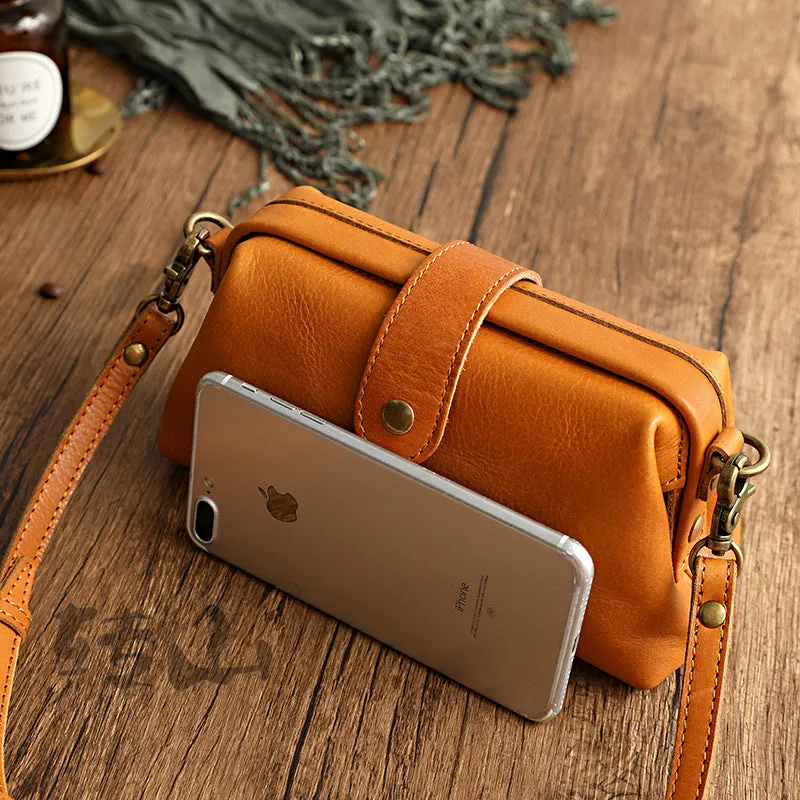 Real Leather Small Clip Satchel Crossbody Bag For Women