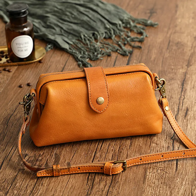 Real Leather Small Clip Satchel Crossbody Bag For Women
