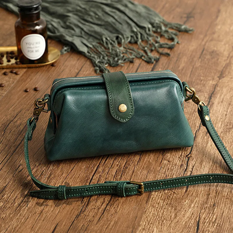 Real Leather Small Clip Satchel Crossbody Bag For Women