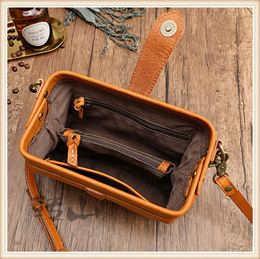 Real Leather Small Clip Satchel Crossbody Bag For Women