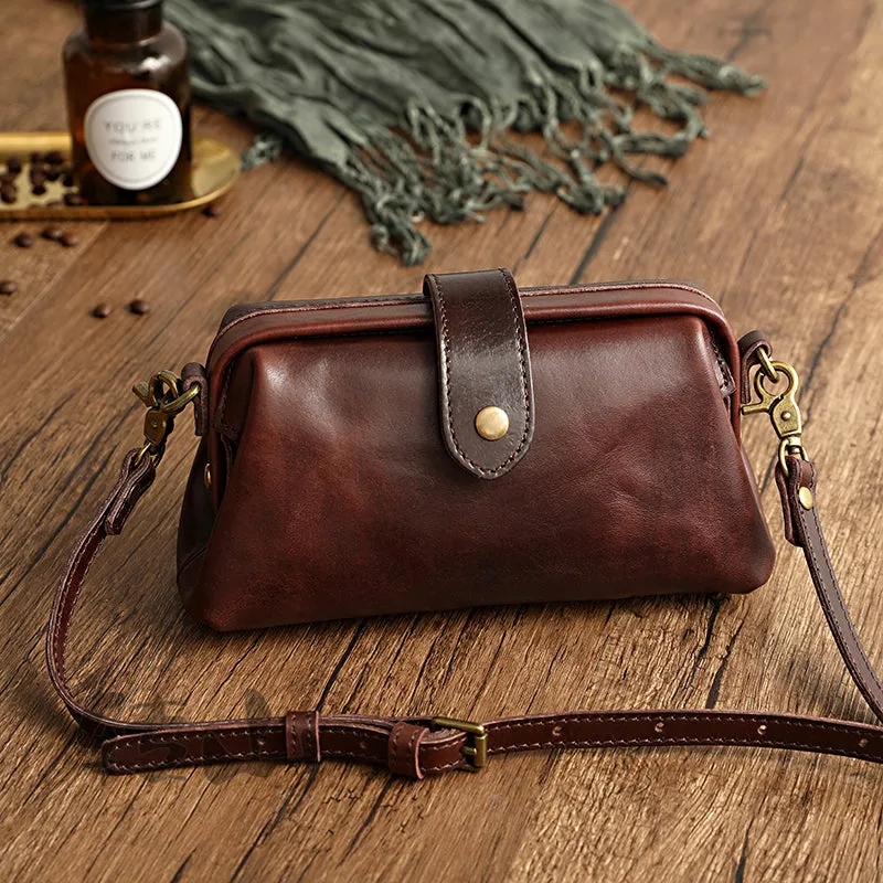 Real Leather Small Clip Satchel Crossbody Bag For Women